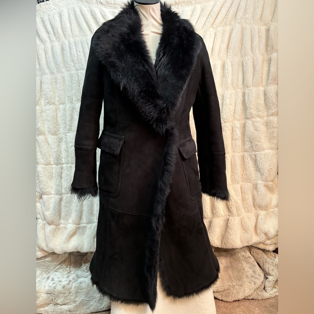 Talbots Black genuine shearling jacket size 4